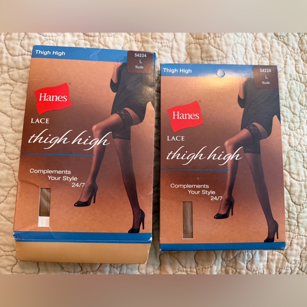 Hanes Lace Thigh Highs in Nude size L